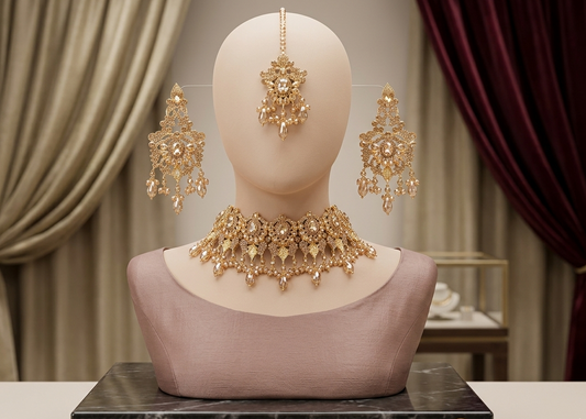 Antique Gold Kundan-Style Choker Set with Danglers - Available in Amber & Multi-Color