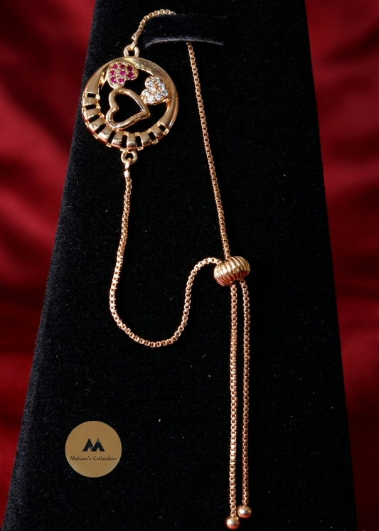 Rose Gold Interlocking Hearts Slider Bracelet - Adjustable Chain for Women