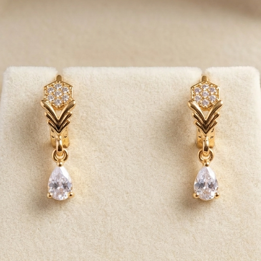 Royal Teardrop Crystal Earrings | Intricate Gold-Finish Dangle Studs
