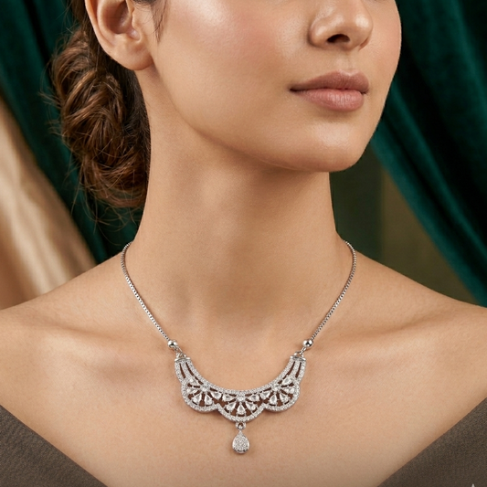 "Aria" Elegant Crystal Lace Necklace with Teardrop Pendant