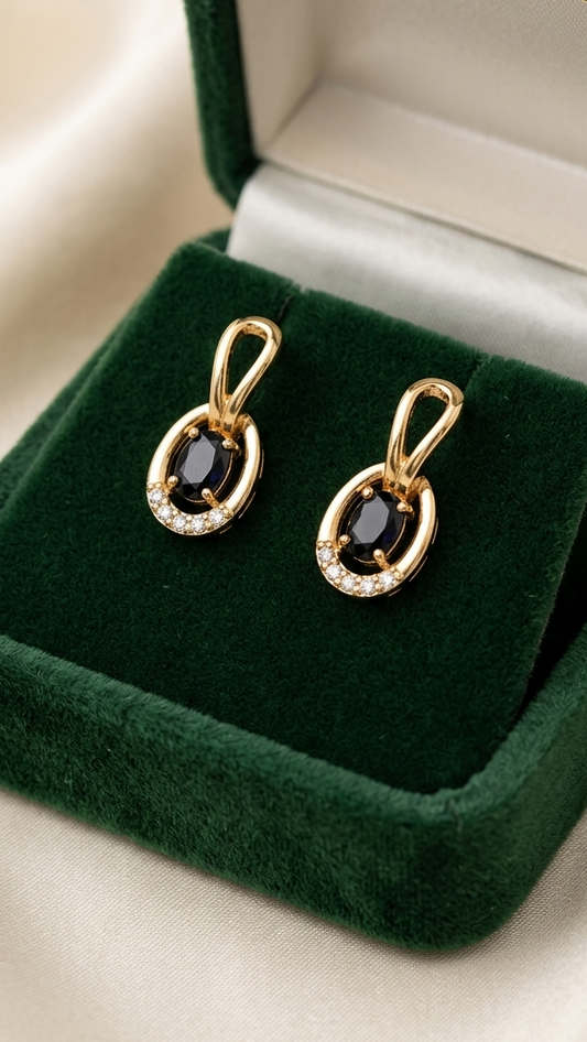 Luxury Oval Gemstone Drop Earrings with Crystal Halo – Available in 6 Stunning Colors | Maham's Collection
