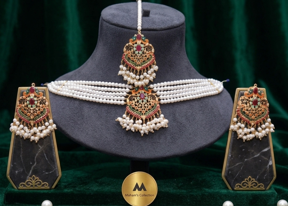 Traditional Gold-Plated Kundan & Meena Work Choker Set with Maang Tikka