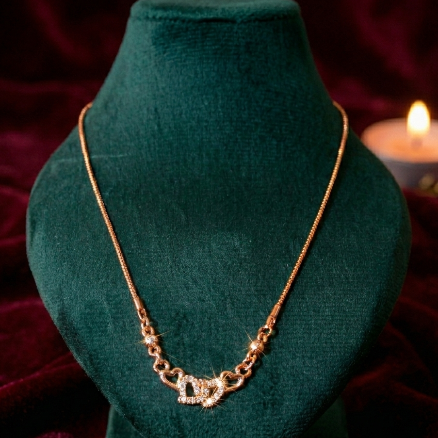 Rose Gold Toned Interlocking Hearts CZ Stone Necklace