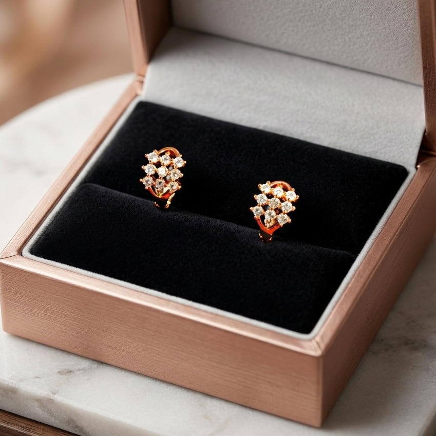 Floral Cluster Cubic Zirconia Stud Earrings in Rose Gold Finish – Maham's Collection Exclusive