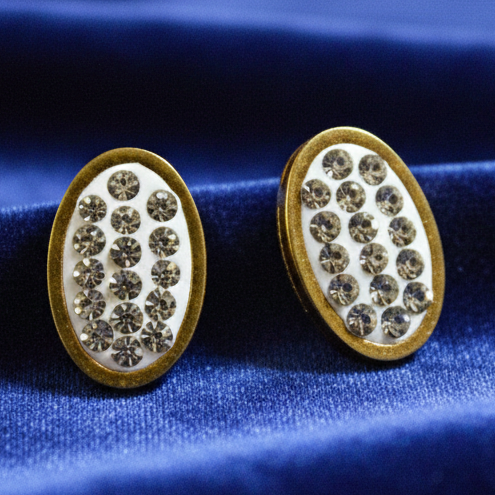 Classic Oval White Stone Stud Earrings