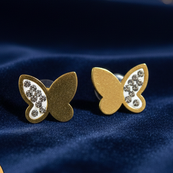 Dainty Butterfly Wing Stud Earrings with Shimmering White Stones