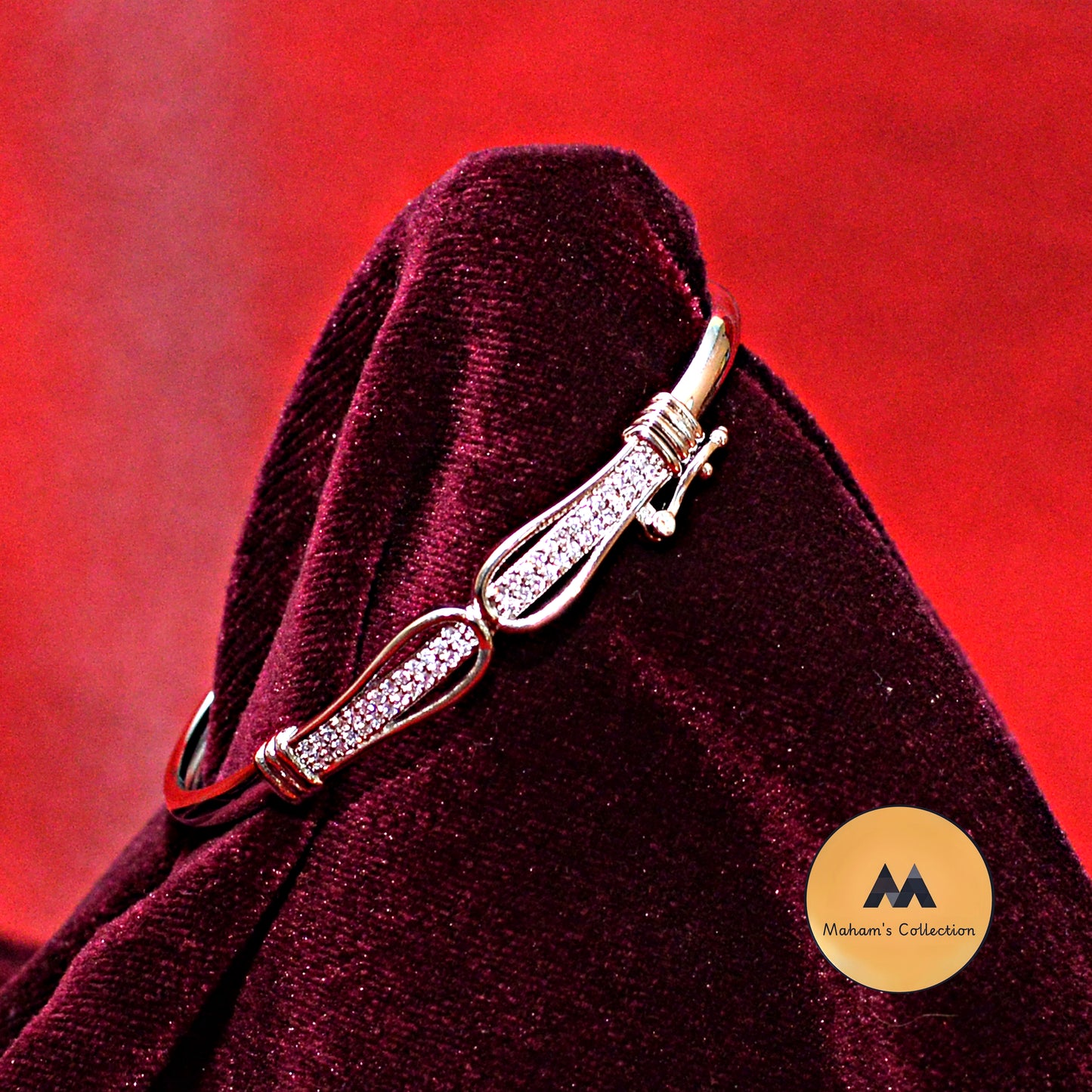 Luxury Gold-Finish Infinite Wave Bangle with Brilliant White Stones