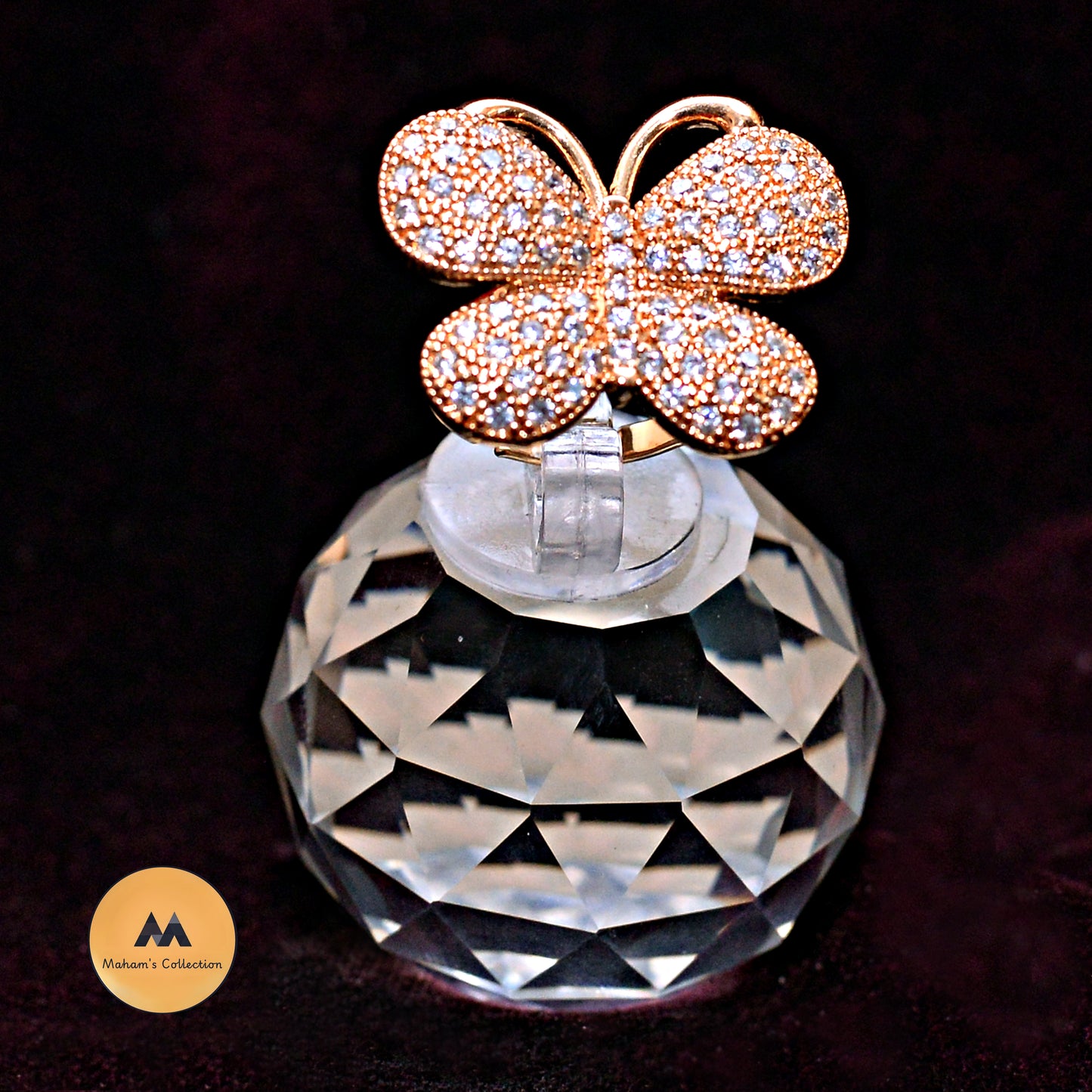 Golden Butterfly Adjustable Ring with Black, White & Pink Accents