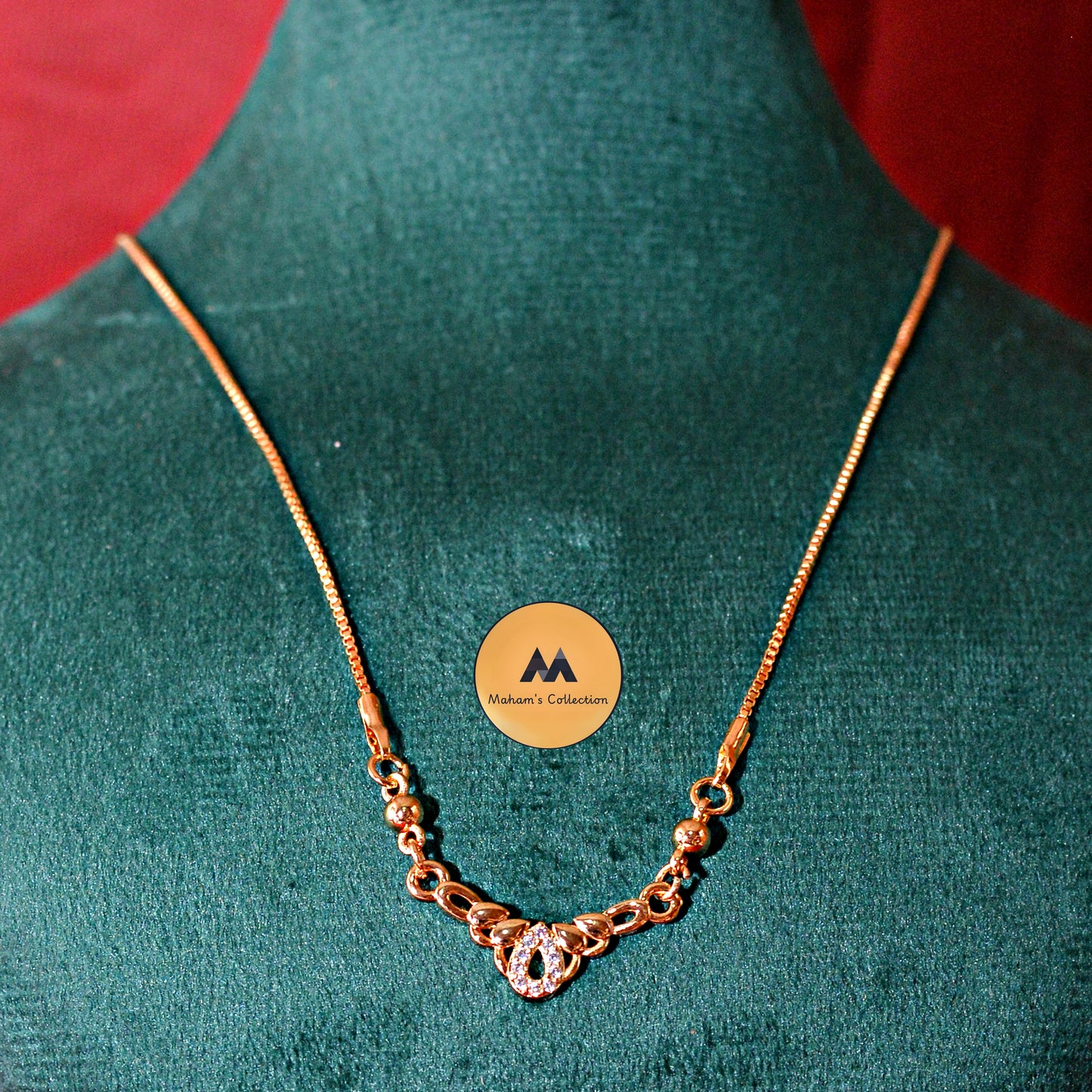 Rose Gold Toned CZ Stone Knot Pendant Necklace