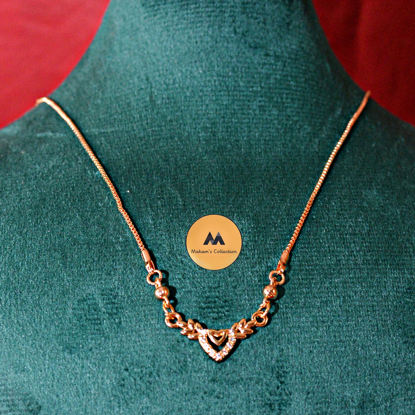 Rose Gold Toned CZ Winged Heart Connector Necklace