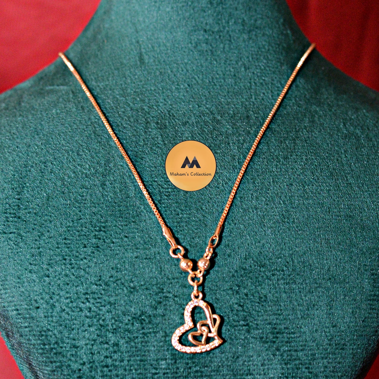 Rose Gold-Tone Double Heart Pendant Necklace | Dainty White Stone Love Jewelry