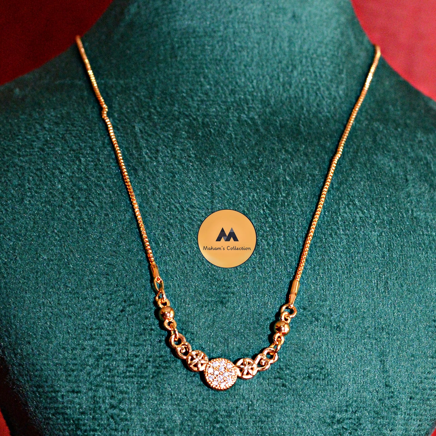 Rose Gold-Tone Circular Pendant Necklace | White Stone Cluster & Filigree Jewelry