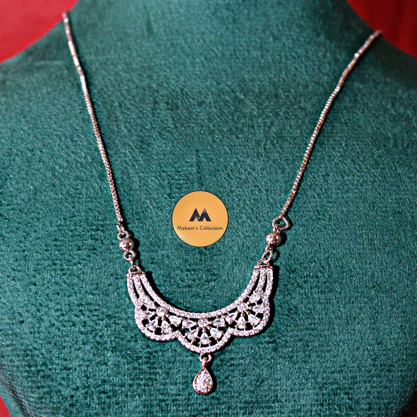 "Aria" Elegant Crystal Lace Necklace with Teardrop Pendant