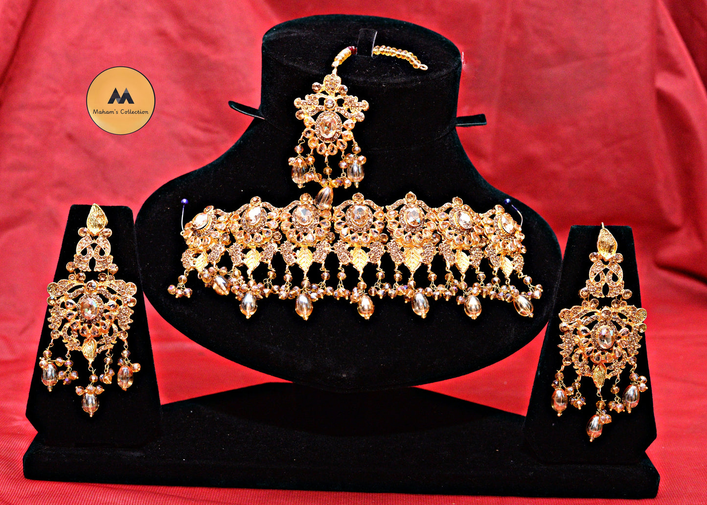Antique Gold Kundan-Style Choker Set with Danglers - Available in Amber & Multi-Color