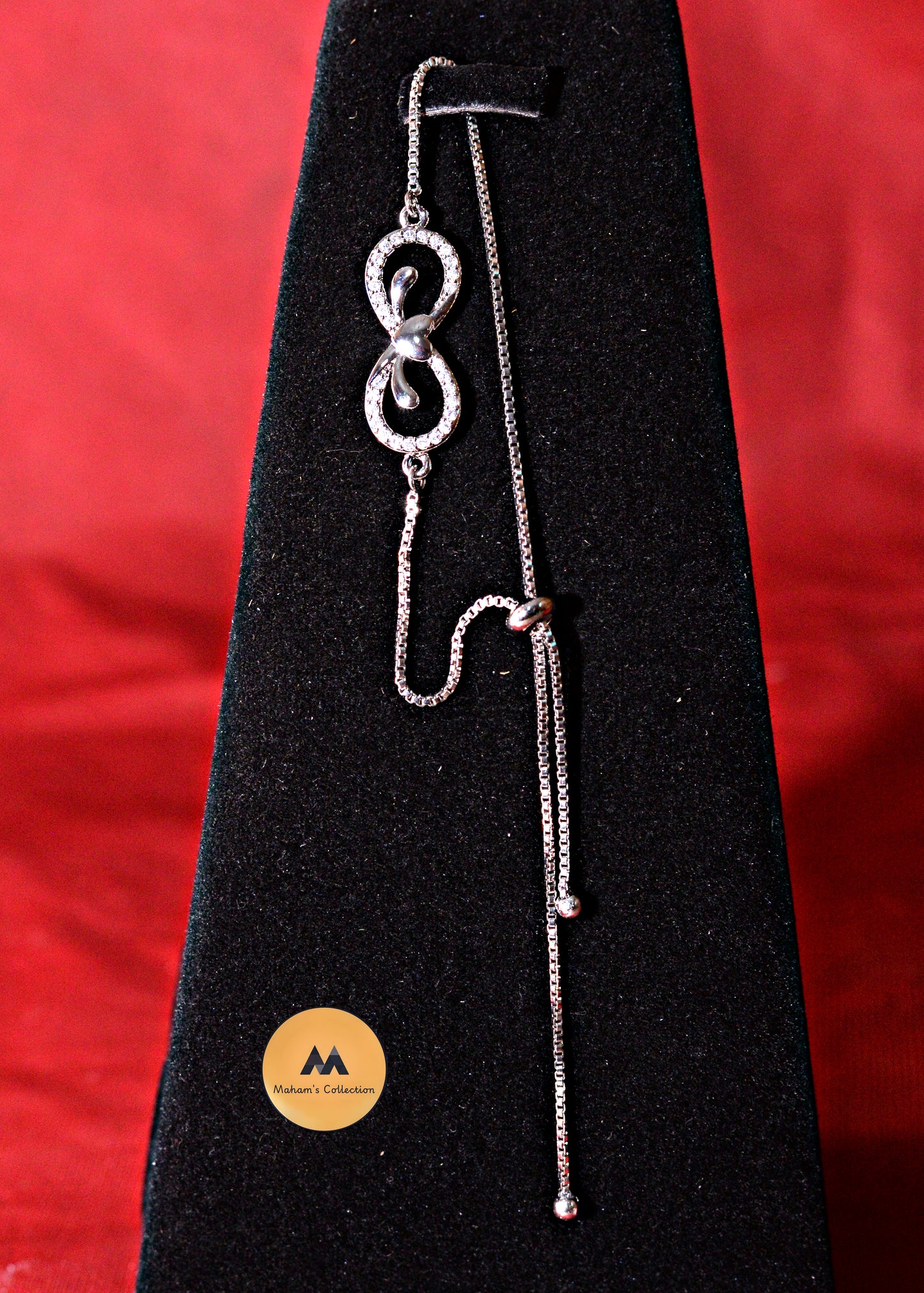 Silver Infinity Slider Bracelet for Women - Adjustable Chain & Crystal Accents