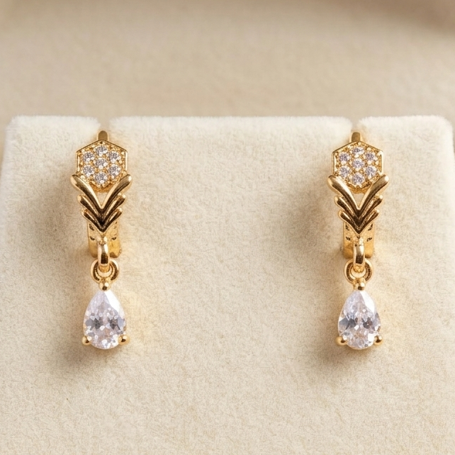 Royal Teardrop Crystal Earrings | Intricate Gold-Finish Dangle Studs