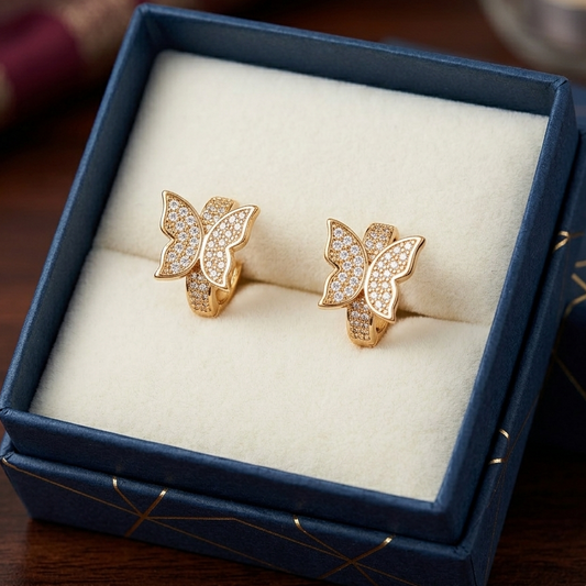 Dainty Butterfly Micro-Pavé Huggie Hoop Earrings - Available in Gold & Silver