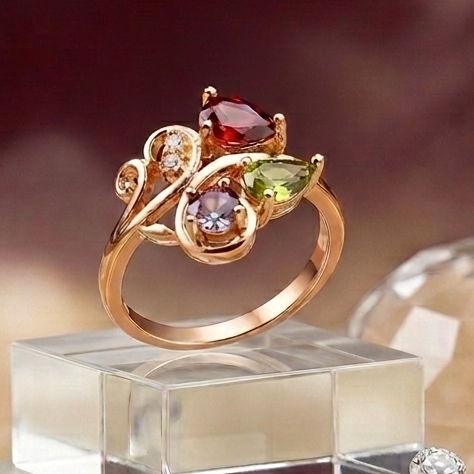 Ethereal Swirl Adjustable Ring – Teardrop Gemstone Collection in Rose Gold