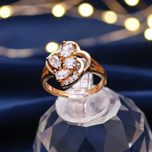 Seraphina Floral Teardrop Adjustable Ring – 18K Gold Plated (Available in 6 Colors)