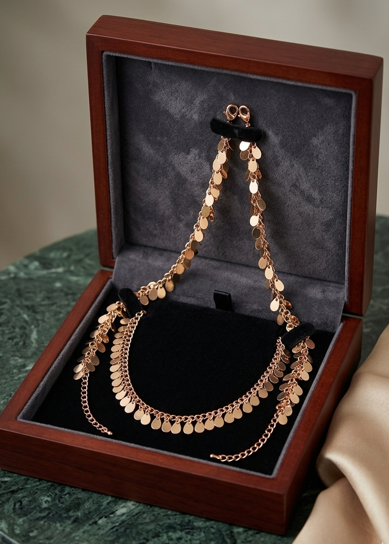 Rose Gold Sequin Dangle Anklets (Pair) - Free Size
