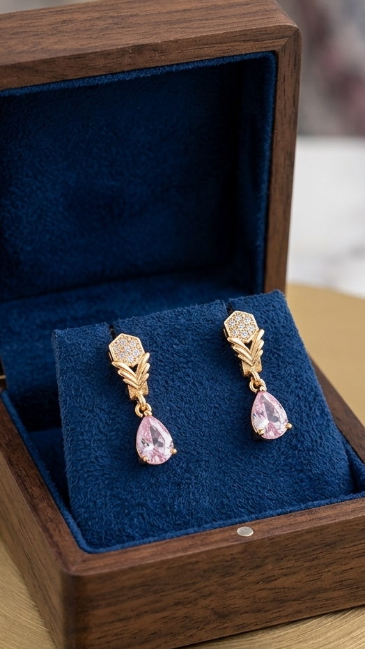Royal Teardrop Crystal Earrings | Intricate Gold-Finish Dangle Studs