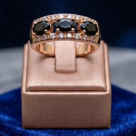 Elegant Oval Three-Stone Statement Ring – Adjustable Gold-Plated Band in 7 Vibrant Colors