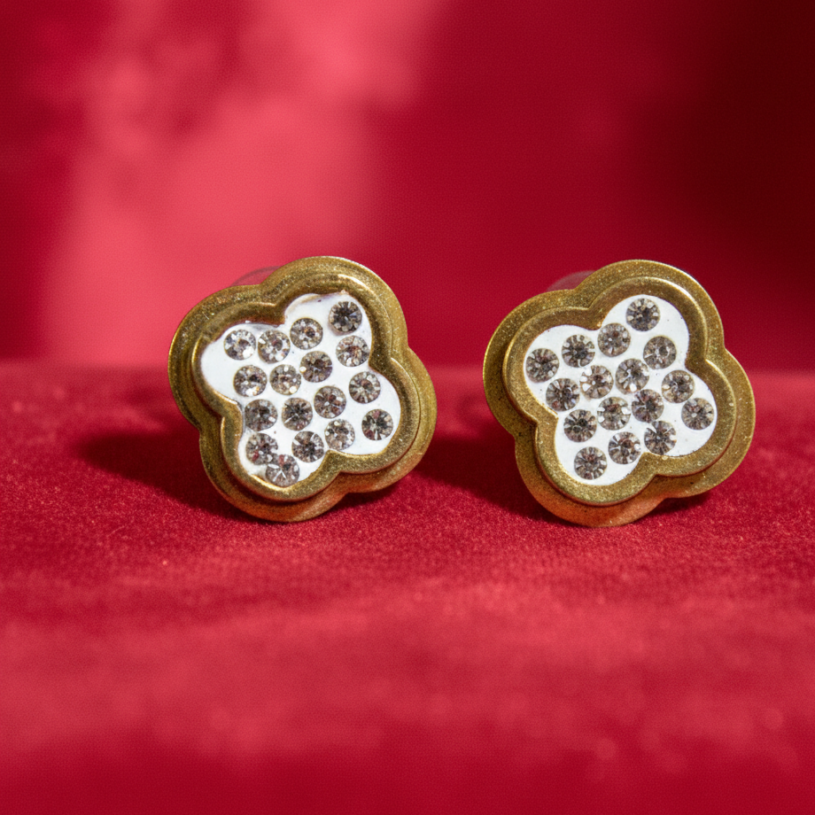 Elegant Floral Clover Stud Earrings with Sparkling White Stones