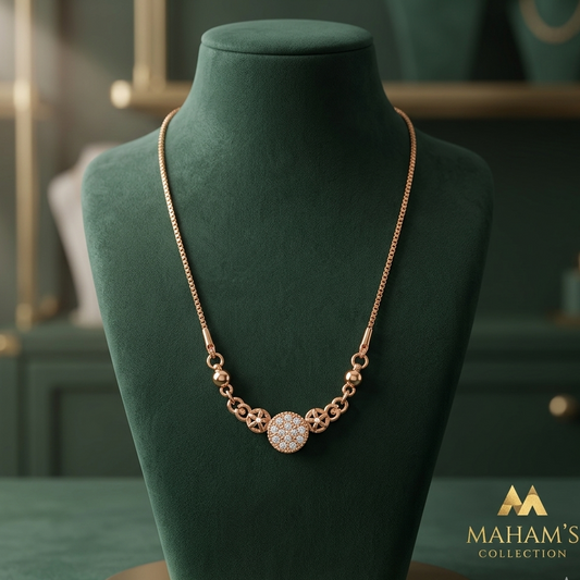 Rose Gold-Tone Circular Pendant Necklace | White Stone Cluster & Filigree Jewelry