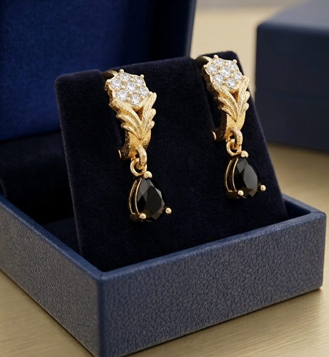 Royal Teardrop Crystal Earrings | Intricate Gold-Finish Dangle Studs