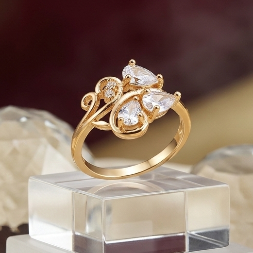 Ethereal Swirl Adjustable Ring – Teardrop Gemstone Collection in Rose Gold