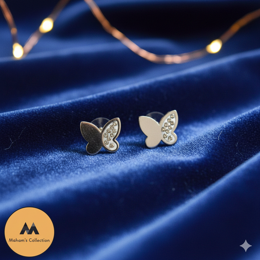 Dainty Butterfly Wing Stud Earrings with Shimmering White Stones
