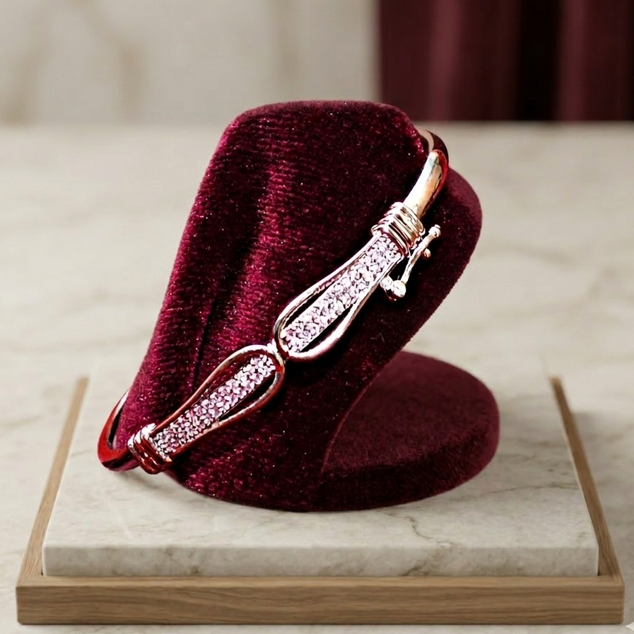 Luxury Gold-Finish Infinite Wave Bangle with Brilliant White Stones