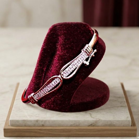 Luxury Gold-Finish Infinite Wave Bangle with Brilliant White Stones