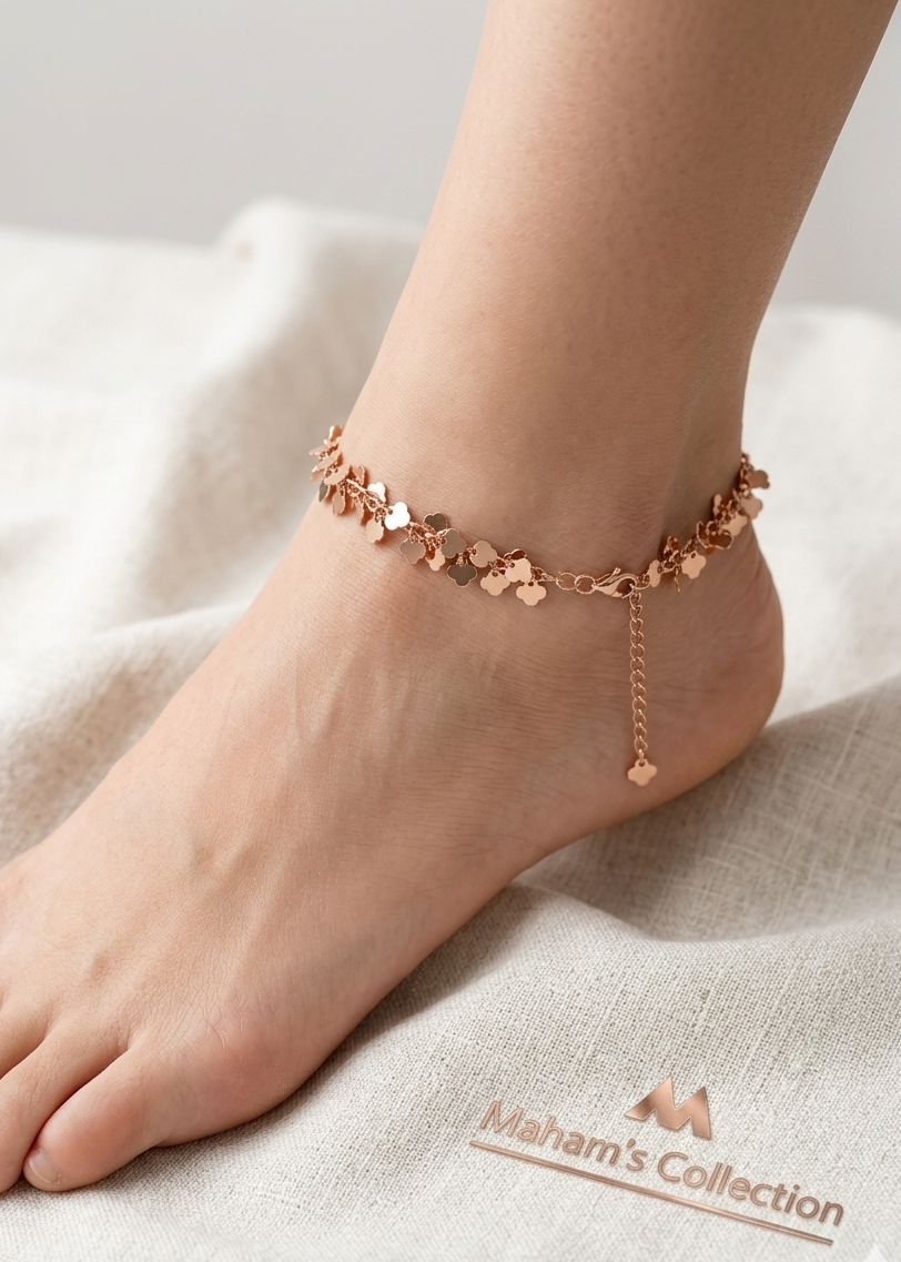 Shimmering Copper-Tone Leaf Dangle Anklets (Pair) - Free Size