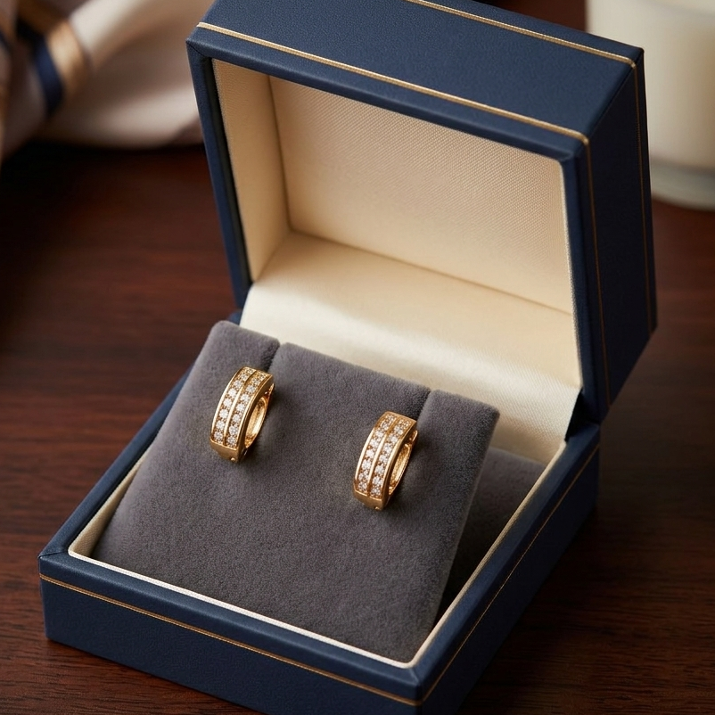Luxury Double-Row Cubic Zirconia Huggie Hoop Earrings – 18K Gold Plated Elegance by Maham's Collection