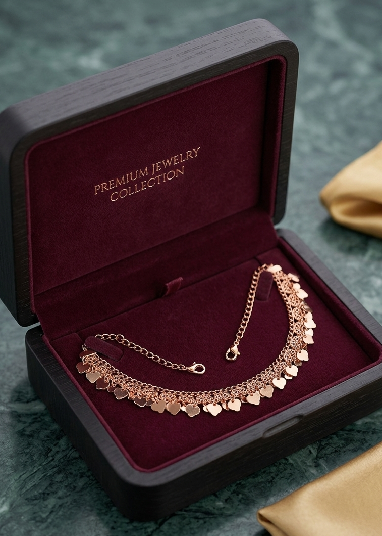 Shimmering Copper-Tone Leaf Dangle Anklets (Pair) - Free Size