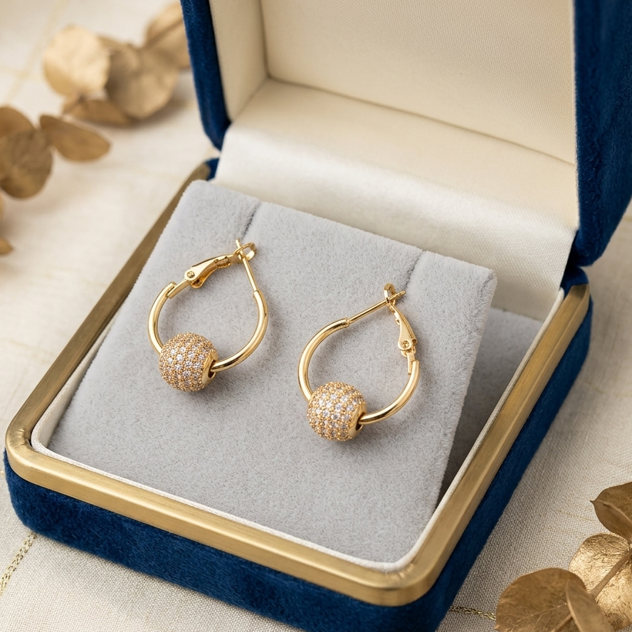 Gold Teardrop Hoop Earrings with Shimmering Pave Crystal Bead – Maham's Collection