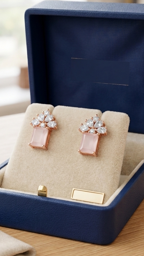 Elegant Emerald-Cut Floral Stud Earrings | Multi-Color Crystal Drops