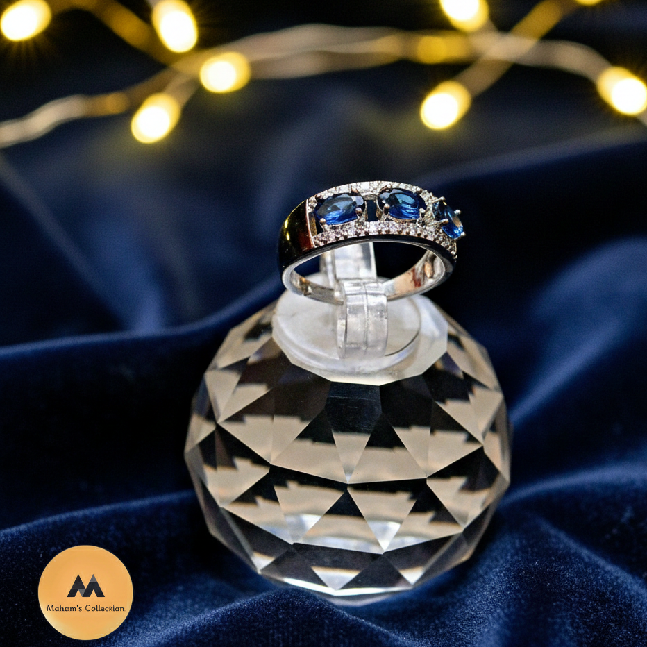 Luminous Oval Triple-Stone Adjustable Ring – Elegant Pave Border Statement Piece