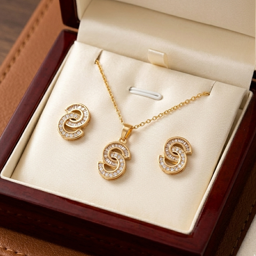 Infinite Grace Interlocking Crystal Jewelry Set – Necklace & Earrings in Gold & Silver