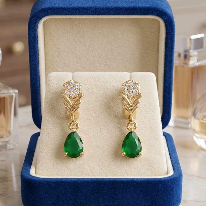 Royal Teardrop Crystal Earrings | Intricate Gold-Finish Dangle Studs