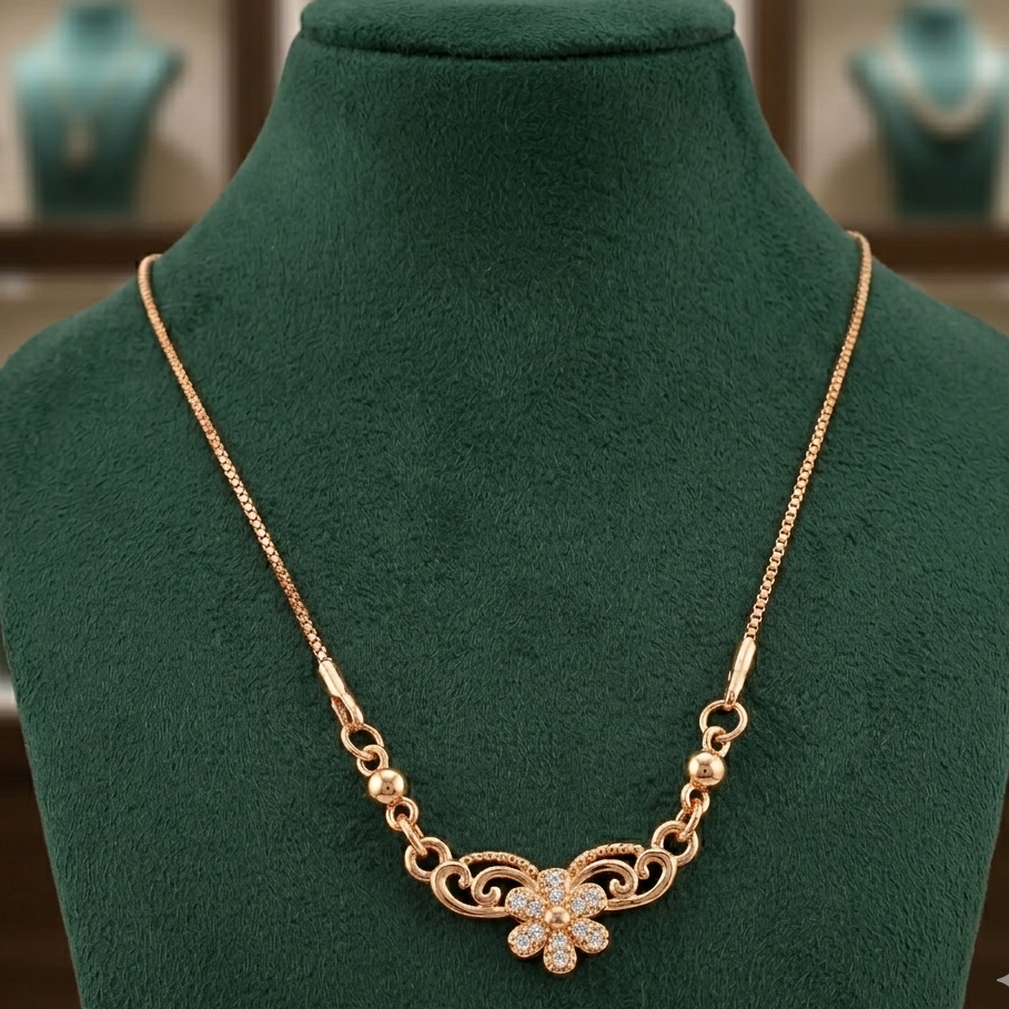 Rose Gold-Tone Floral Pendant Necklace | Dainty White Stone Flower Jewelry