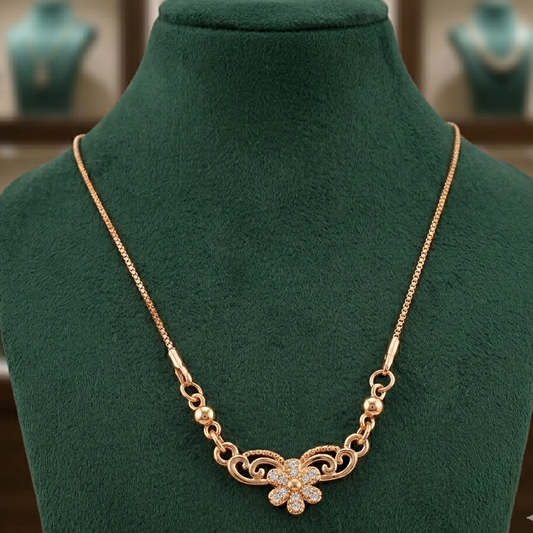 Rose Gold-Tone Floral Pendant Necklace | Dainty White Stone Flower Jewelry