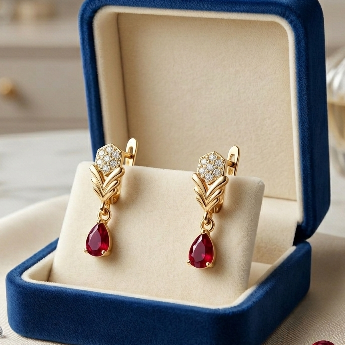Royal Teardrop Crystal Earrings | Intricate Gold-Finish Dangle Studs