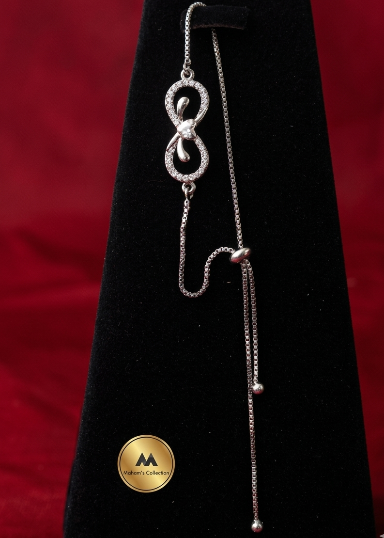 Silver Infinity Slider Bracelet for Women - Adjustable Chain & Crystal Accents