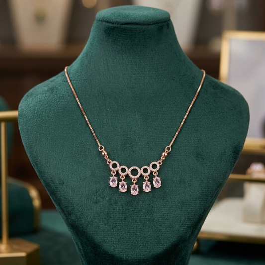 Rose Gold Toned CZ Stone Fringe Dangle Necklace - Free Size