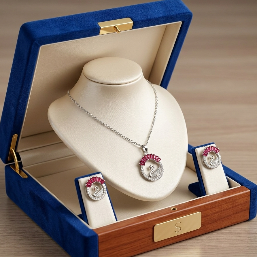 Majestic Swan Crystal Jewelry Set – Elegant Necklace & Matching Earrings (3 Colors)