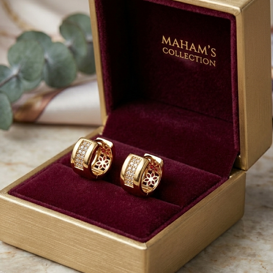 Luxury Pavé Crystal Huggie Hoop Earrings | 18K Gold Plated Cut-Out Hoops