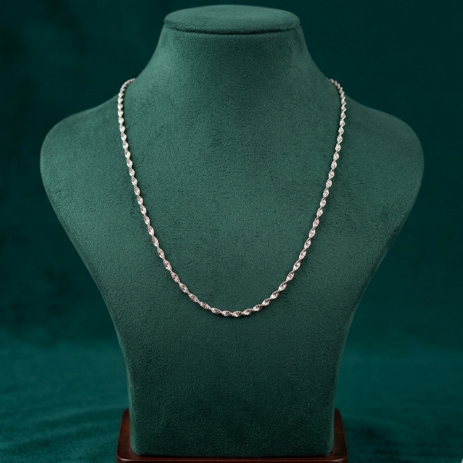 Sparkle Rope Chain Necklace for Women - Silver Tone, Free Size