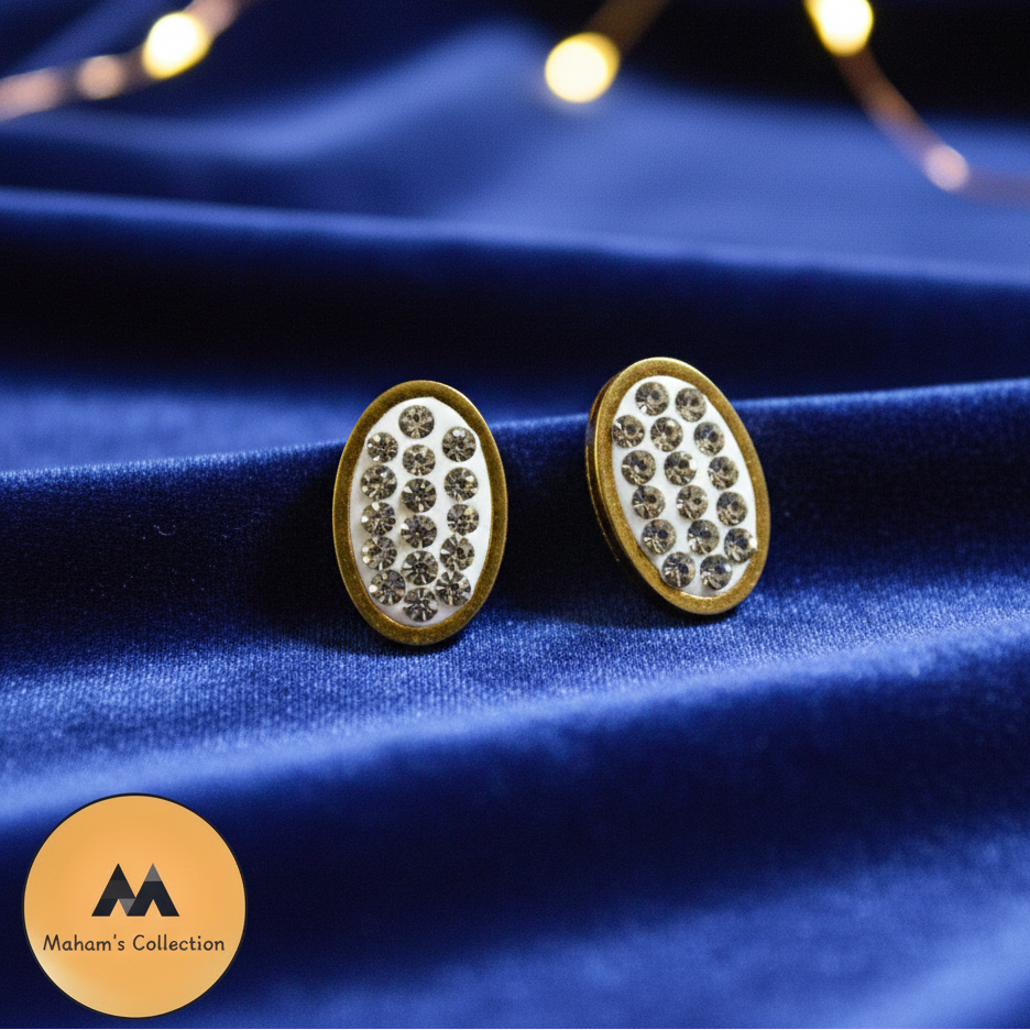 Classic Oval White Stone Stud Earrings